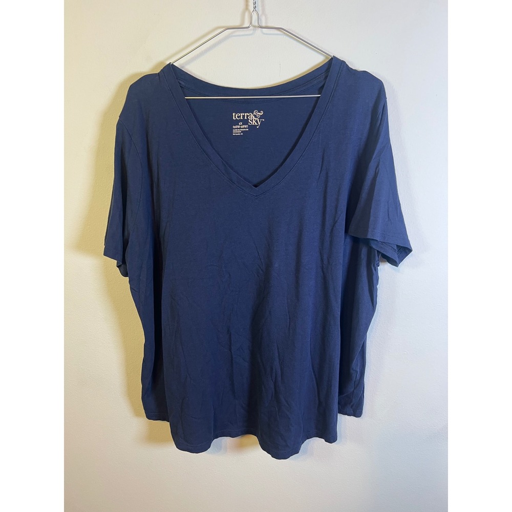 Terra & Sky Women T-Shirt V-Neck Navy‎ Blue 1X